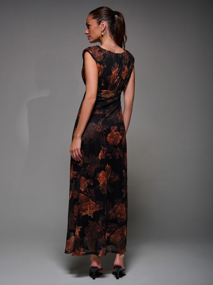 Jolie Moi Black Slash Neck Fit and Flare Mesh Maxi Dress - Image 2 of 6