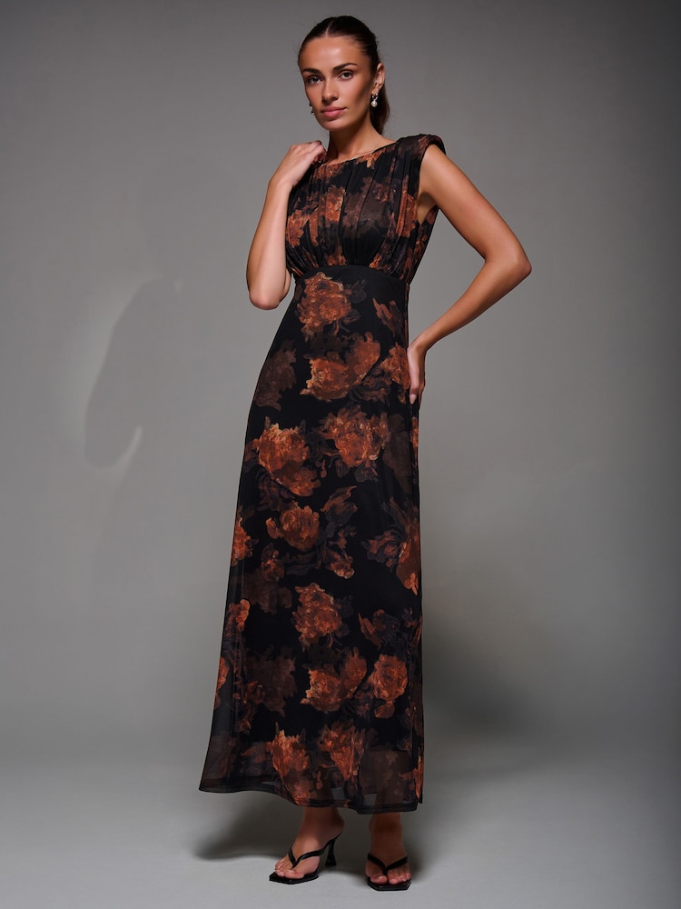 Buy Jolie Moi Black Slash Neck Fit and Flare Mesh Maxi Dress from Next USA