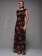 Jolie Moi Black Slash Neck Fit and Flare Mesh Maxi Dress - Image 5 of 6