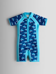 JoJo Maman Bébé Blue Shark Print Junior Wetsuit - Image 1 of 4