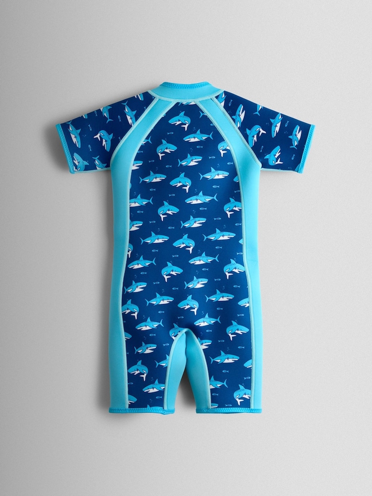 JoJo Maman Bébé Blue Shark Print Junior Wetsuit - Image 2 of 4 JoJo Maman Bébé Blue Shark Print Junior Wetsuit - Image 2 of 4