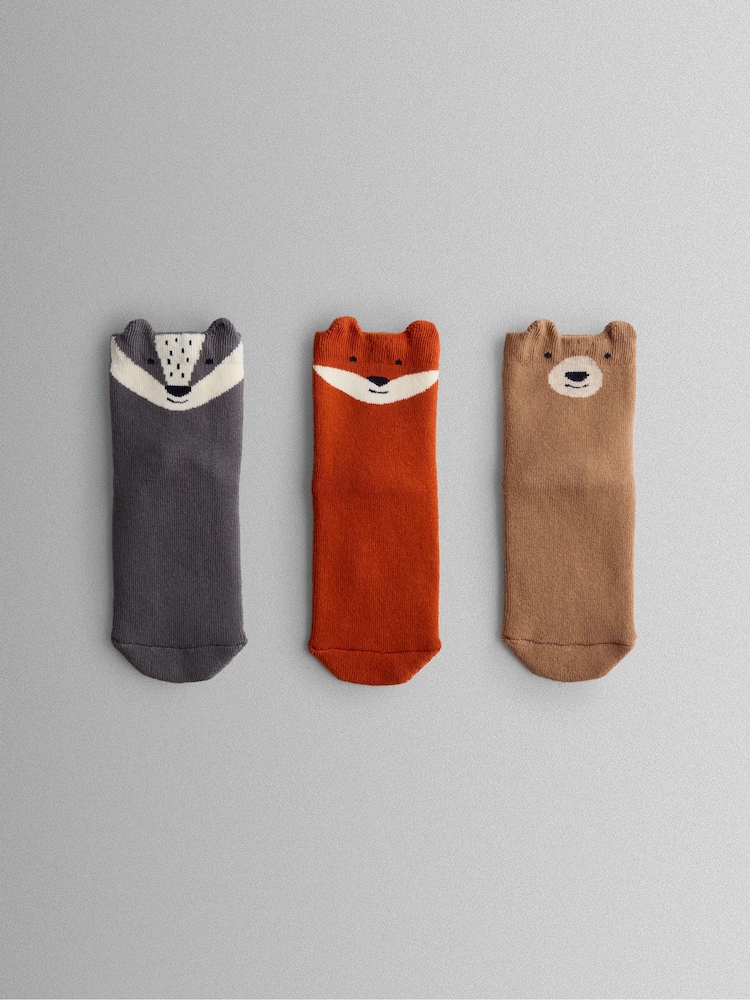 JoJo Maman Bébé Animal Print 3-Pack Woodland Extra Thick Socks - Image 1 of 4