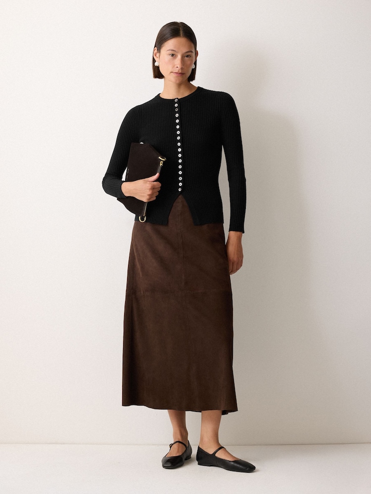Jigsaw Black Multi Button Rib Knit Cardigan - Image 2 of 5 Jigsaw Black Multi Button Rib Knit Cardigan - Image 2 of 5