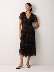 Jigsaw Brown Wheat Flower Ruched Bias Dress - Image 2 of 5