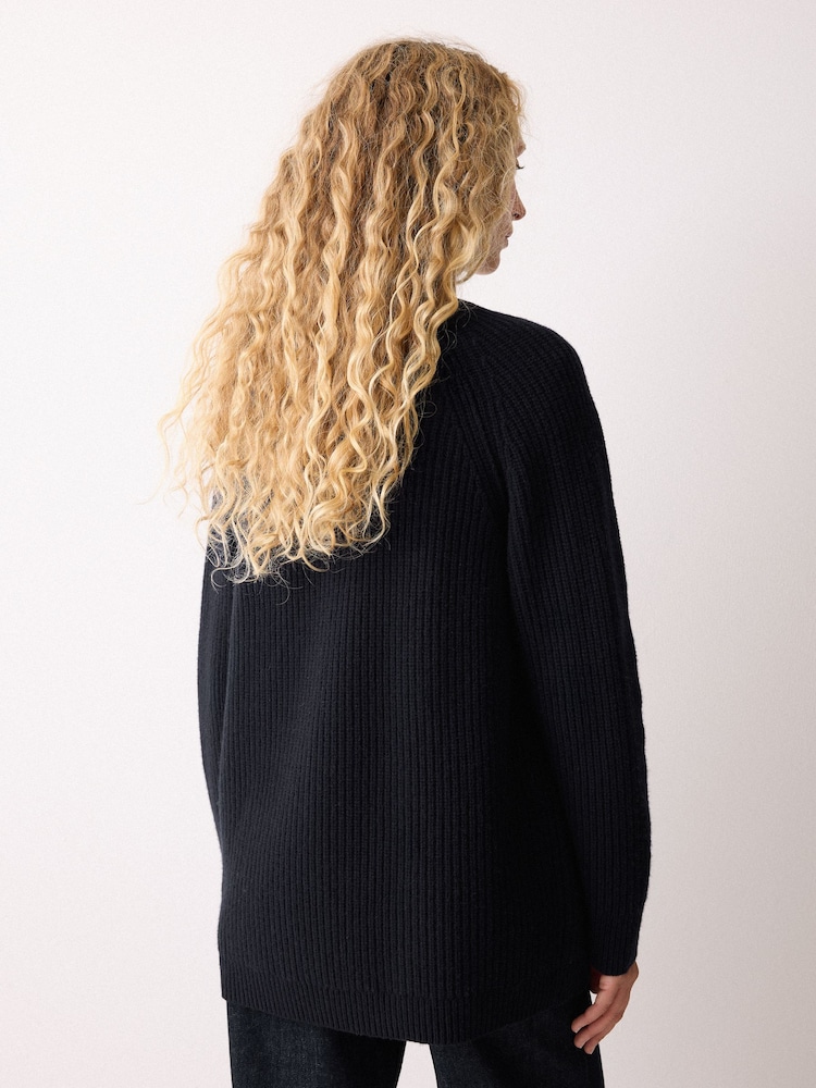 Jigsaw Blue Fishermans Rib Merino Cardigan - Image 2 of 6 Jigsaw Blue Fishermans Rib Merino Cardigan - Image 2 of 6