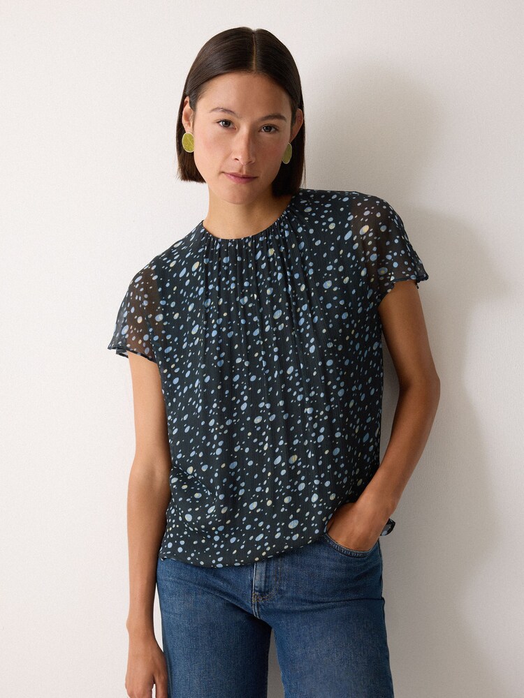 Jigsaw Grey Polka Dot Chiffon Top - Image 1 of 5 Jigsaw Grey Polka Dot Chiffon Top - Image 1 of 5