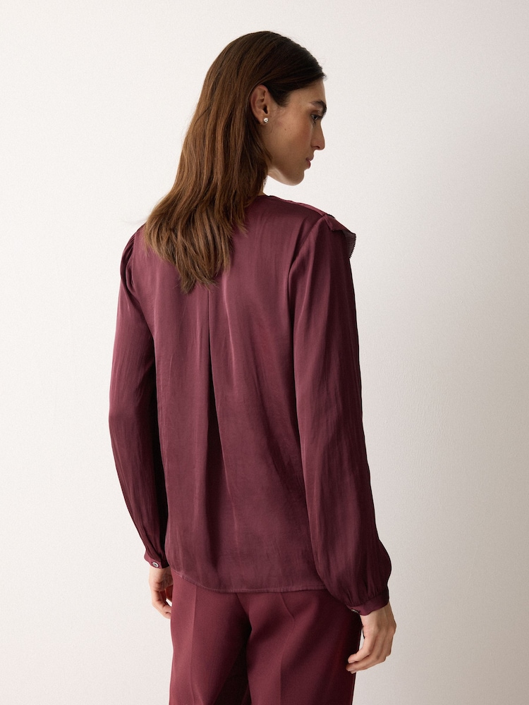 Jigsaw Red Satin Frill Blouse - Image 2 of 5
