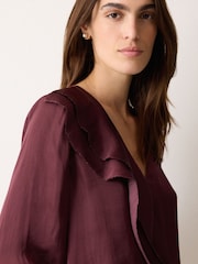 Jigsaw Red Satin Frill Blouse - Image 4 of 5