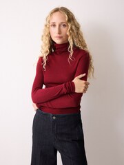 Jigsaw Red Wool Jersey Polo Neck Top - Image 1 of 5