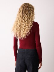 Jigsaw Red Wool Jersey Polo Neck Top - Image 2 of 5