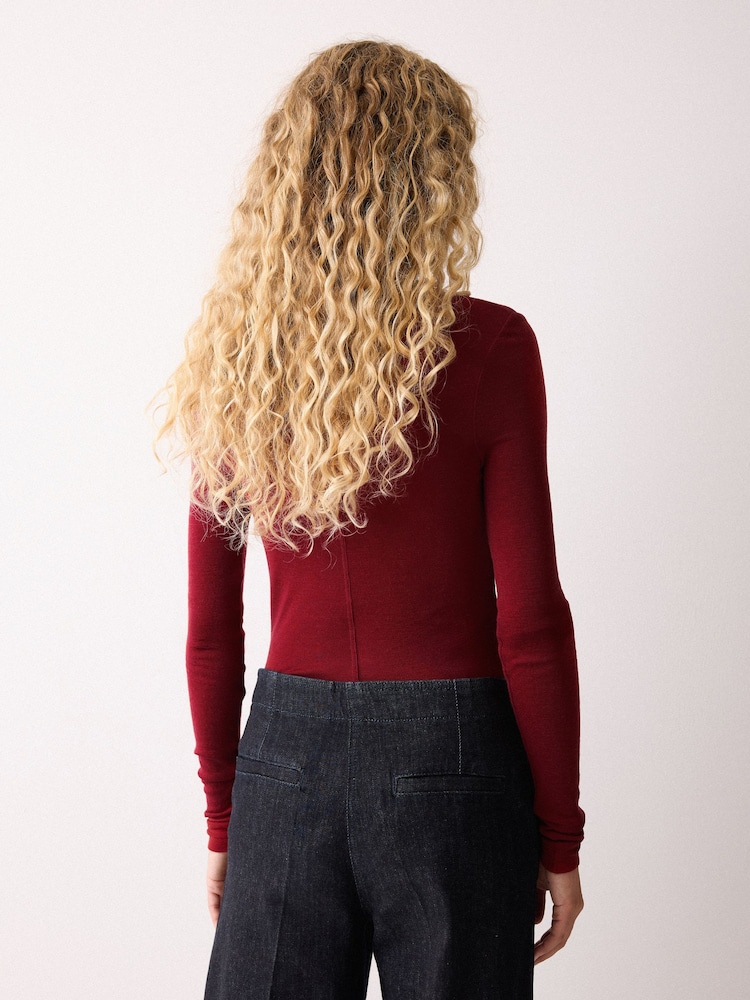Jigsaw Red Wool Jersey Polo Neck Top - Image 2 of 5 Jigsaw Red Wool Jersey Polo Neck Top - Image 2 of 5