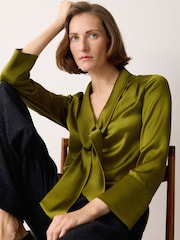 Jigsaw Green Satin Drape Neckline Blouse - Image 3 of 6