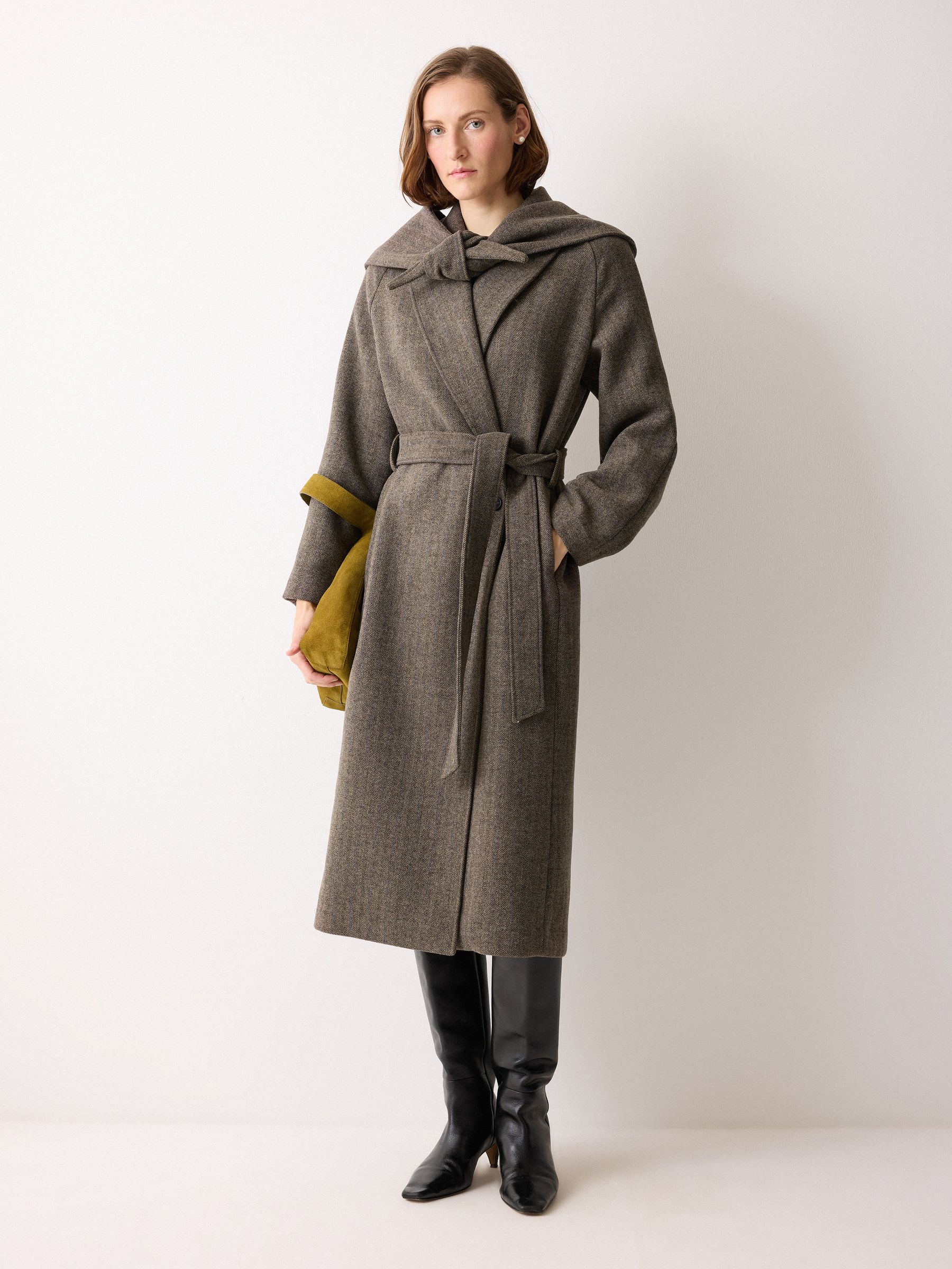 Buy Jigsaw Brown Herringbone Hooded Wrap Coat from Next Ireland