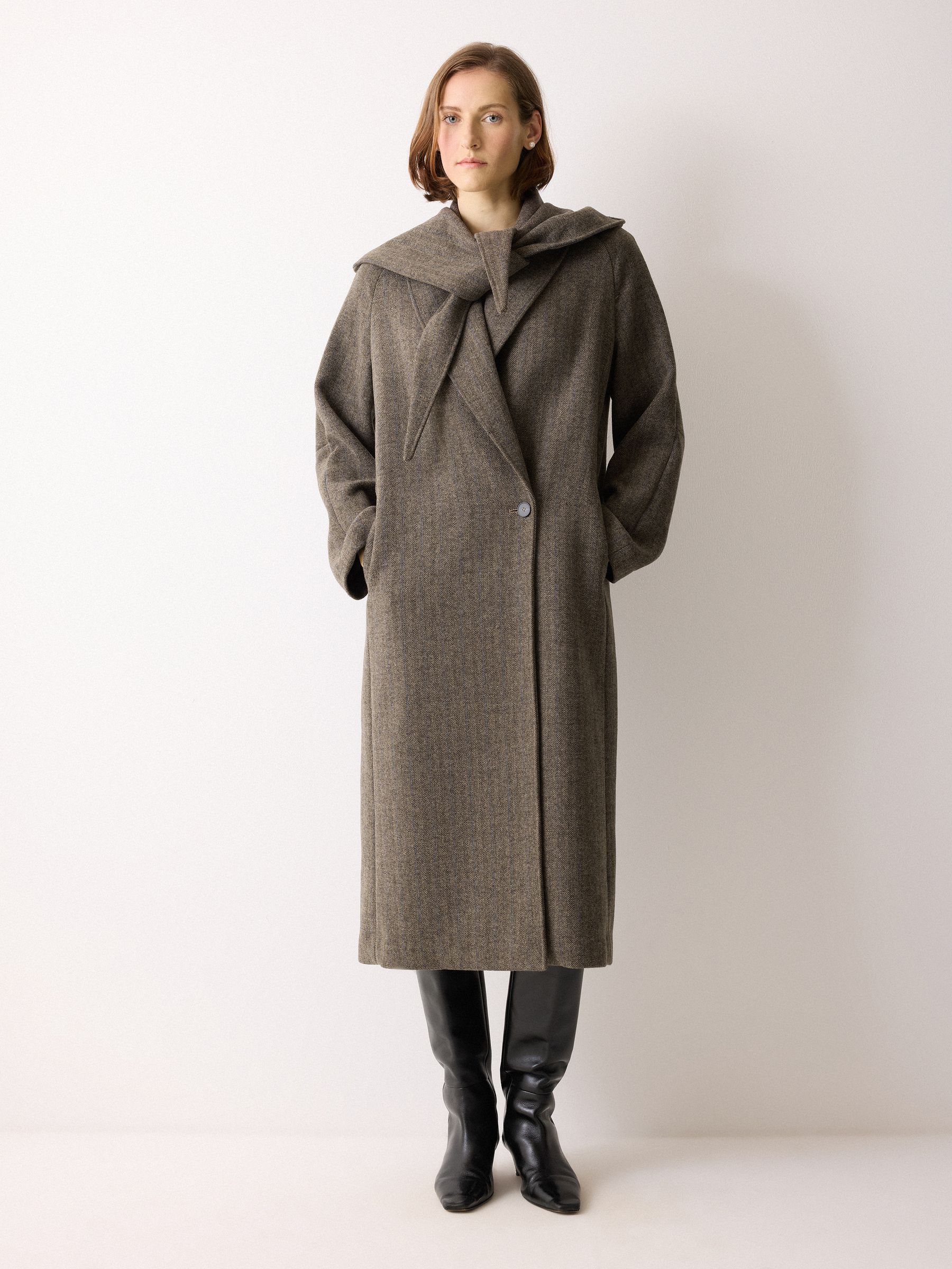 Buy Jigsaw Brown Herringbone Hooded Wrap Coat from Next USA