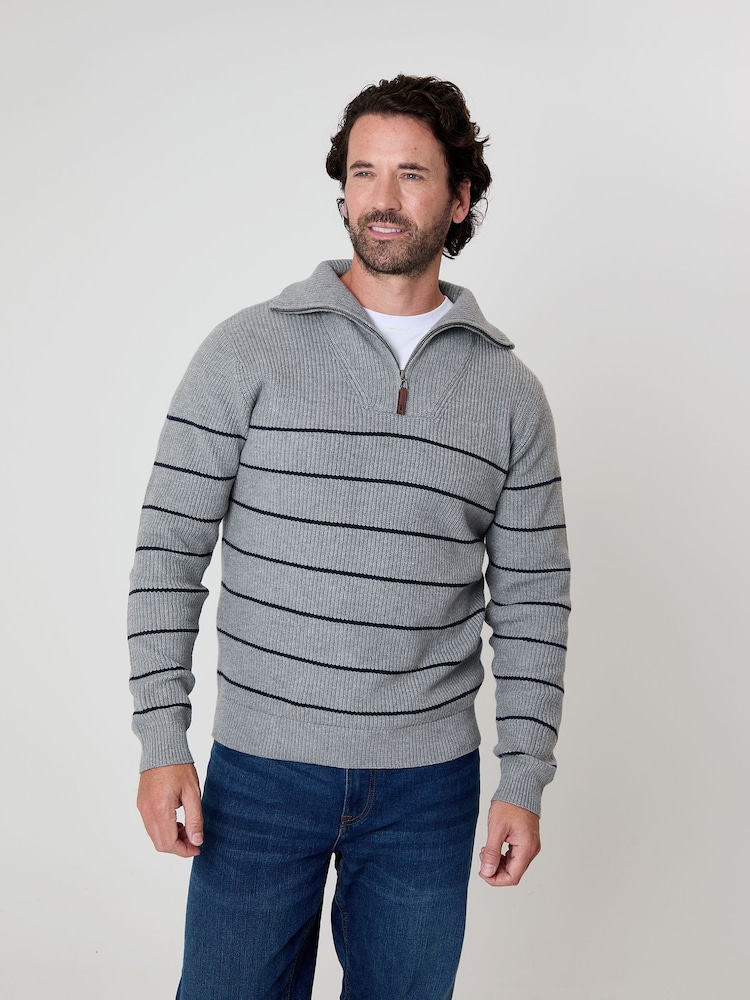 Saltwell Striped Quarter Zip Jumper - Image 1 of 4 Saltwell Striped Quarter Zip Jumper - Image 1 of 4