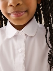 White Girls' Short Sleeve Lace Edge Collar School Shirts 2 Pack (3-14yrs) - Image 11 of 11