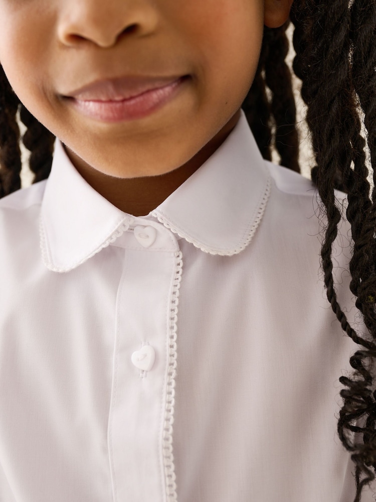 White Girls' Short Sleeve Lace Edge Collar School Shirts 2 Pack (3-14yrs) - Image 11 of 11 White Girls' Short Sleeve Lace Edge Collar School Shirts 2 Pack (3-14yrs) - Image 11 of 11