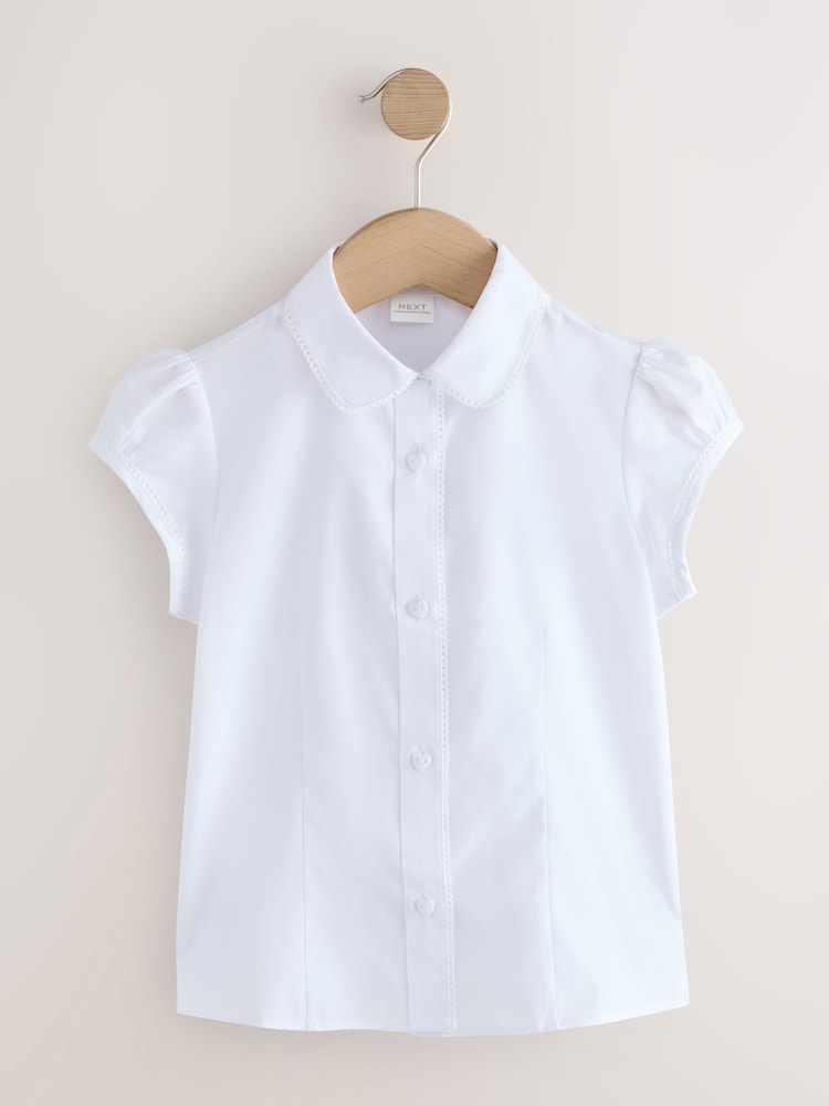 White Girls' Short Sleeve Lace Edge Collar School Shirts 2 Pack (3-14yrs) - Image 2 of 11 White Girls' Short Sleeve Lace Edge Collar School Shirts 2 Pack (3-14yrs) - Image 2 of 11