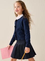 Azul marino - Cotton Rich Bow Front School Cardigan (3-16yrs) - Imagen 1 de 4