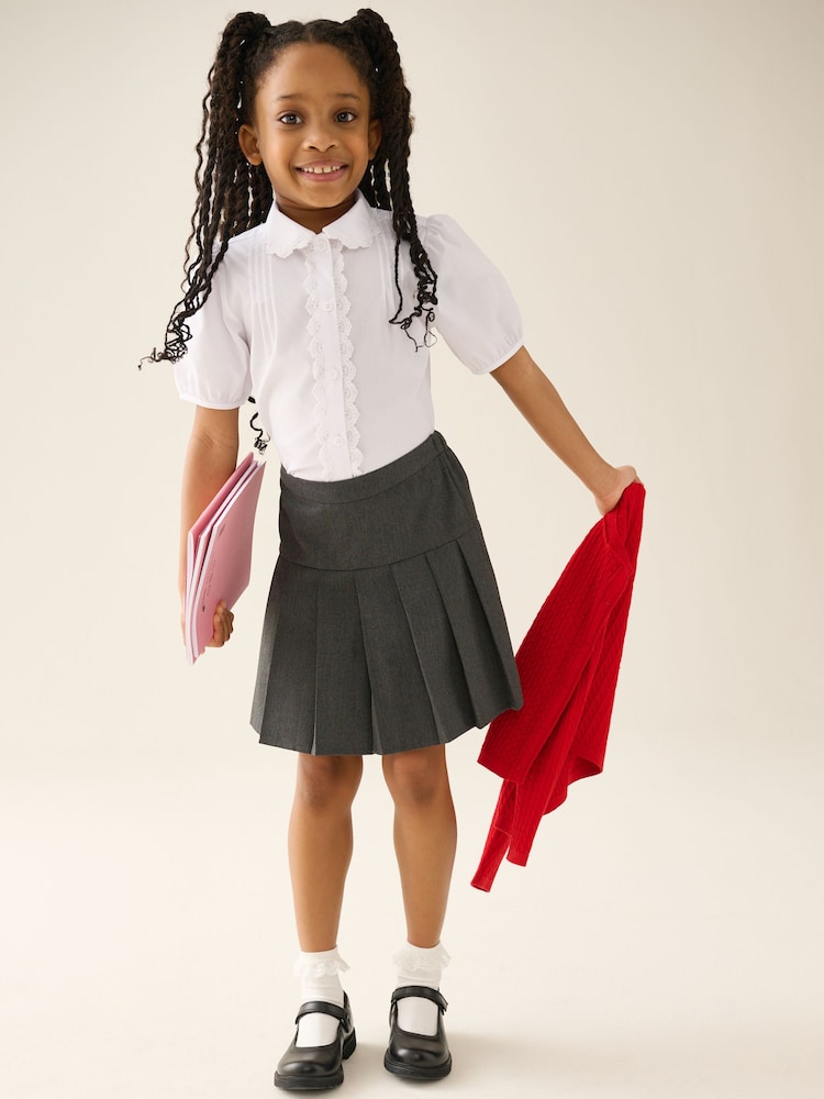 White Lace Trim Three Quarter Sleeve School Blouse (3-14yrs) - Image 1 of 9 White Lace Trim Three Quarter Sleeve School Blouse (3-14yrs) - Image 1 of 9