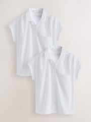 Blanco - Short Sleeve Revere Collar Boxy Fit School Shirts 2 Pack (9-18yrs) - Imagen 1 de 9