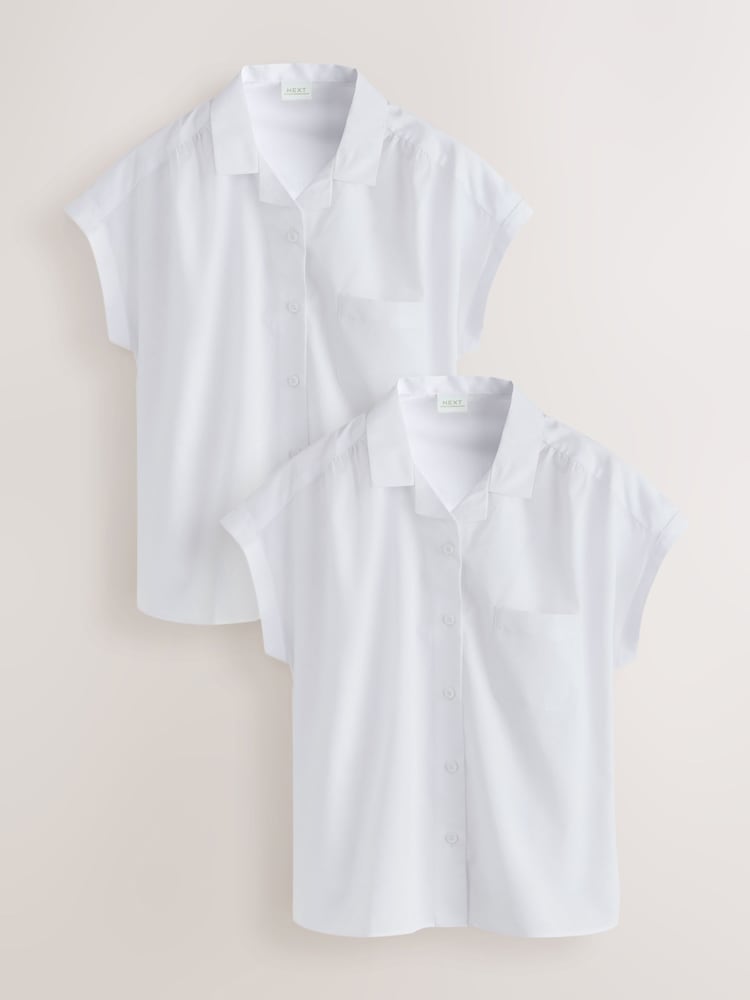 Blanco - Short Sleeve Revere Collar Boxy Fit School Shirts 2 Pack (9-18yrs) - Imagen 1 de 9 Blanco - Short Sleeve Revere Collar Boxy Fit School Shirts 2 Pack (9-18yrs) - Imagen 1 de 9
