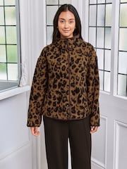 Chelsea Peers Brown Borg Fleece Leopard Print Jacket - Image 1 of 6