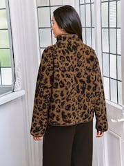Chelsea Peers Brown Borg Fleece Leopard Print Jacket - Image 3 of 6