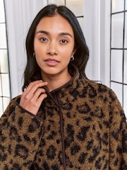 Chelsea Peers Brown Borg Fleece Leopard Print Jacket - Image 4 of 6