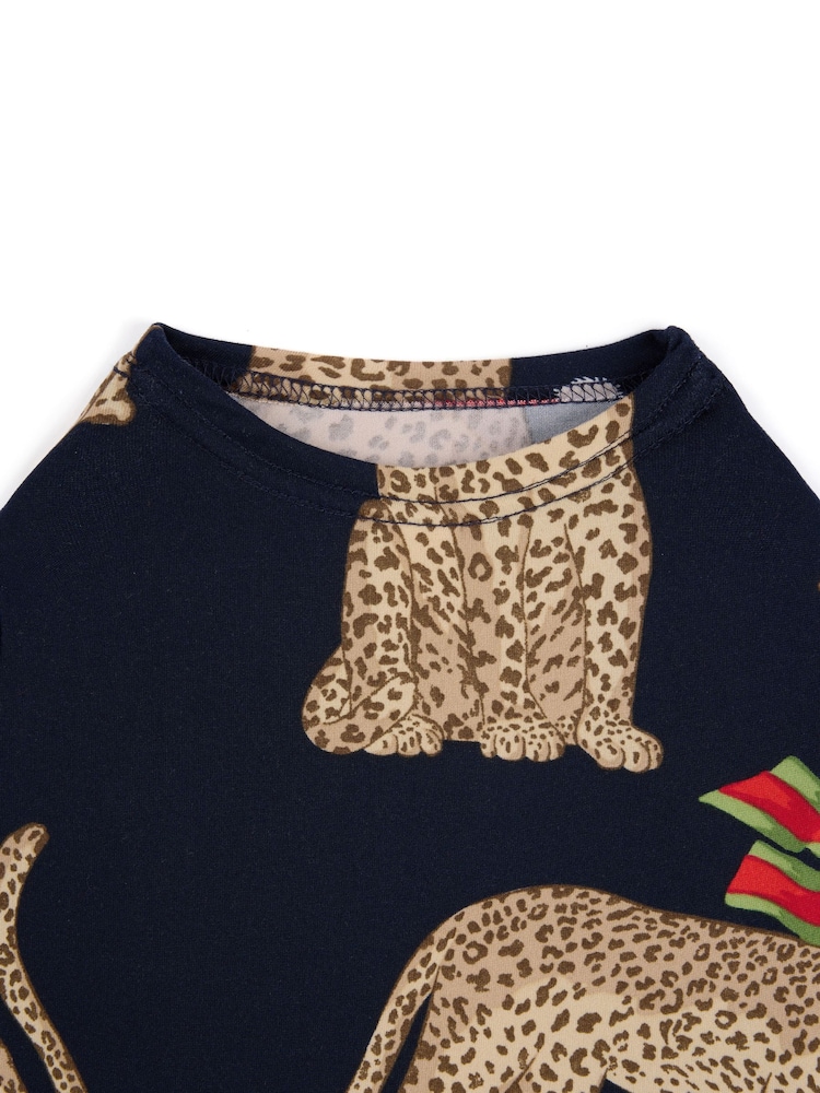 Chelsea Peers Blue Pets Christmas Leopard Print Pyjama T-Shirt - Image 2 of 4 Chelsea Peers Blue Pets Christmas Leopard Print Pyjama T-Shirt - Image 2 of 4