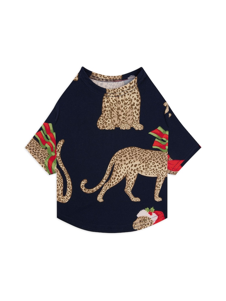 Chelsea Peers Blue Pets Christmas Leopard Print Pyjama T-Shirt - Image 4 of 4 Chelsea Peers Blue Pets Christmas Leopard Print Pyjama T-Shirt - Image 4 of 4