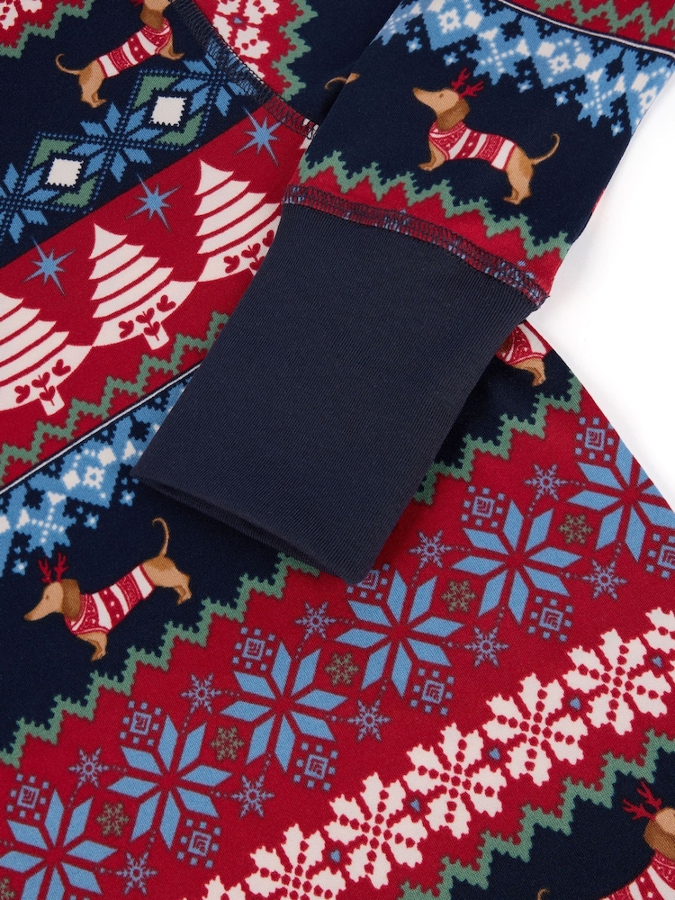 Chelsea Peers Blue Christmas Dog Fair Isle Print Long Pyjamas Set - Image 2 of 3 Chelsea Peers Blue Christmas Dog Fair Isle Print Long Pyjamas Set - Image 2 of 3