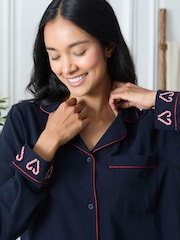 Chelsea Peers Blue Cotton Embroidered Christmas Candy Cane Heart Long Pyjamas Set - Image 4 of 6