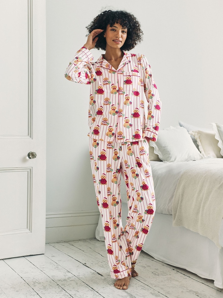 Chelsea Peers Off White Cotton Chip the Christmas Cockapoo Dog Print Long Pyjamas Set - Image 1 of 8 Chelsea Peers Off White Cotton Chip the Christmas Cockapoo Dog Print Long Pyjamas Set - Image 1 of 8