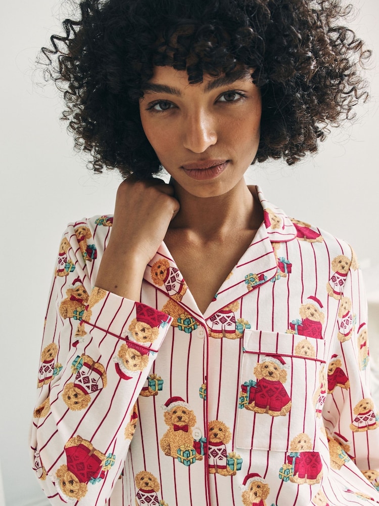 Chelsea Peers Off White Cotton Chip the Christmas Cockapoo Dog Print Long Pyjamas Set - Image 2 of 8 Chelsea Peers Off White Cotton Chip the Christmas Cockapoo Dog Print Long Pyjamas Set - Image 2 of 8