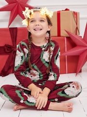 Chelsea Peers Red Christmas Jolly Santa Print Long Pyjamas Set - Image 2 of 5