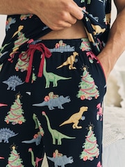 Chelsea Peers Blue Christmas Dinosaur Print Long Pyjamas Set - Image 3 of 6