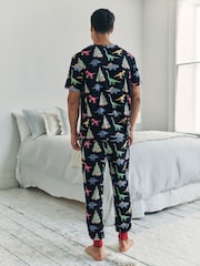 Chelsea Peers Blue Christmas Dinosaur Print Long Pyjamas Set - Image 4 of 6
