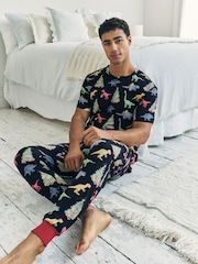 Chelsea Peers Blue Christmas Dinosaur Print Long Pyjamas Set - Image 5 of 6