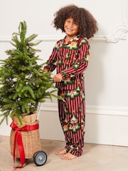 Chelsea Peers Red Cotton Christmas Tree Stripe Long Pyjamas Set - Image 1 of 4