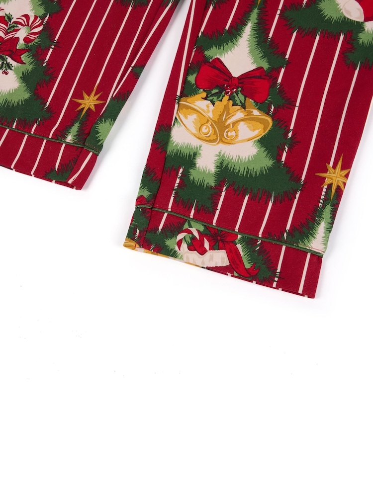 Chelsea Peers Red Cotton Christmas Tree Stripe Long Pyjamas Set - Image 4 of 4 Chelsea Peers Red Cotton Christmas Tree Stripe Long Pyjamas Set - Image 4 of 4