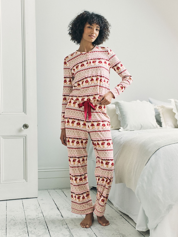 Chelsea Peers Off White The Bear Christmas Fair Isle Print Long Pyjamas Set - Image 1 of 8 Chelsea Peers Off White The Bear Christmas Fair Isle Print Long Pyjamas Set - Image 1 of 8