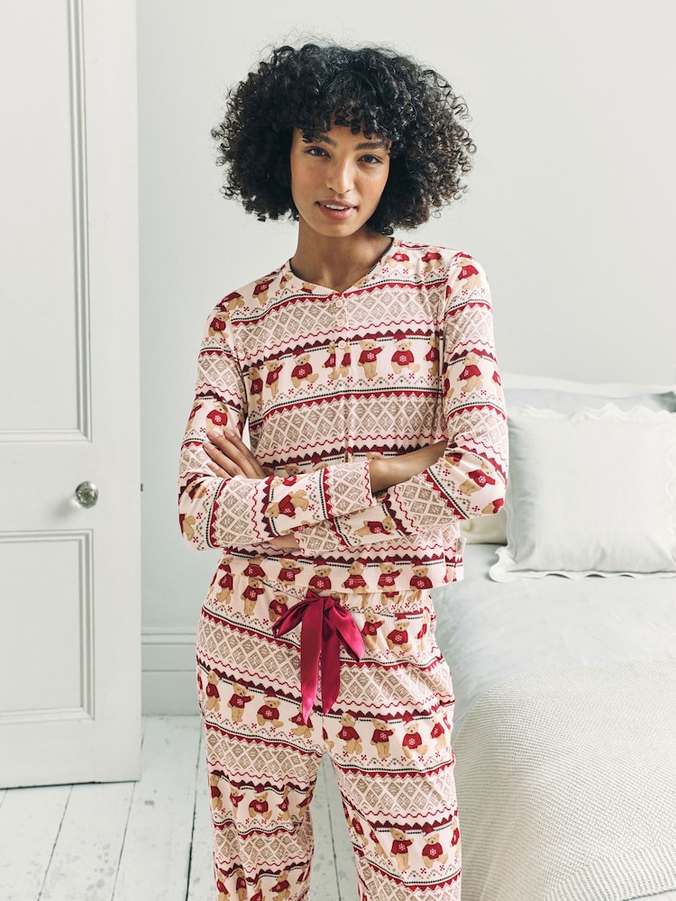 Chelsea Peers Off White The Bear Christmas Fair Isle Print Long Pyjamas Set - Image 2 of 8 Chelsea Peers Off White The Bear Christmas Fair Isle Print Long Pyjamas Set - Image 2 of 8