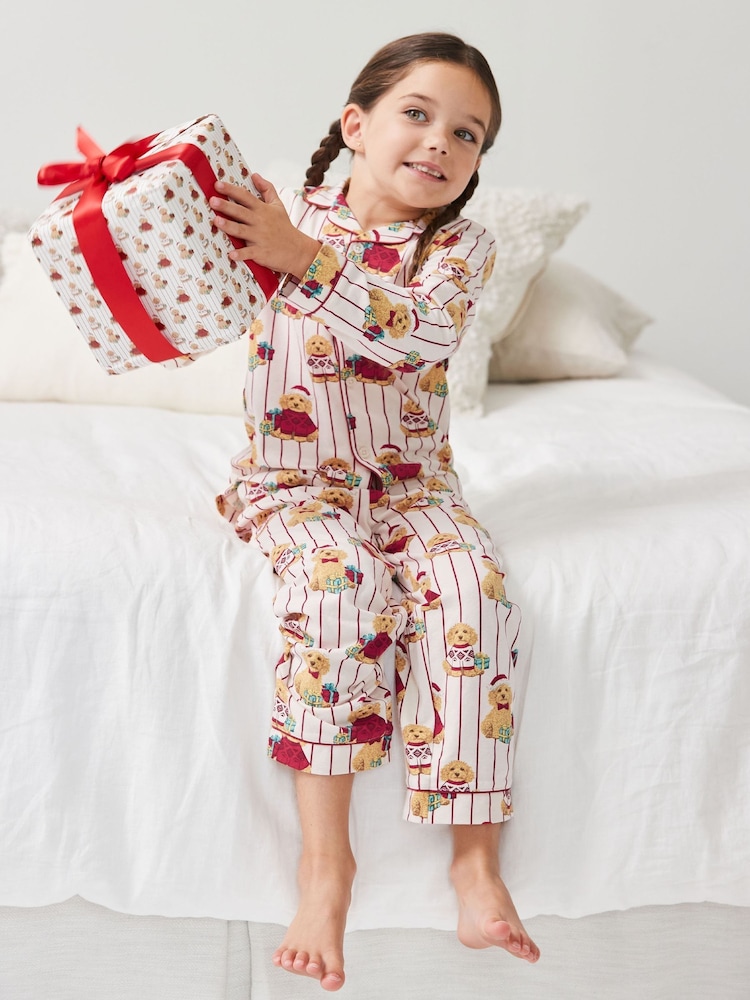 Chelsea Peers Natural Cotton Chip the Christmas Cockapoo Dog Print Long Pyjamas Set - Image 2 of 5 Chelsea Peers Natural Cotton Chip the Christmas Cockapoo Dog Print Long Pyjamas Set - Image 2 of 5