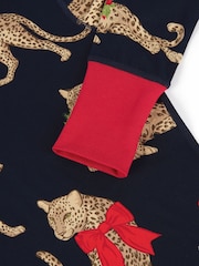 Chelsea Peers Blue Christmas Leopard Print Long Pyjamas Set - Image 5 of 6