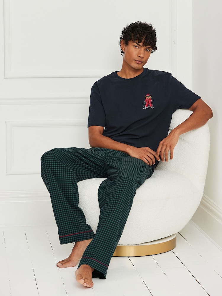 Chelsea Peers Green Cotton Embroidered Skiing Chip the Cockapoo Gingham Long Pyjamas Set - Image 2 of 6 Chelsea Peers Green Cotton Embroidered Skiing Chip the Cockapoo Gingham Long Pyjamas Set - Image 2 of 6