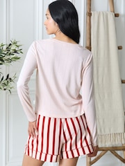 Chelsea Peers Pink Pointelle Henley & Cotton Stripe Pyjamas Set - Image 2 of 6