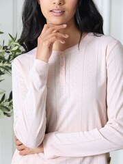 Chelsea Peers Pink Pointelle Henley & Cotton Stripe Pyjamas Set - Image 5 of 6