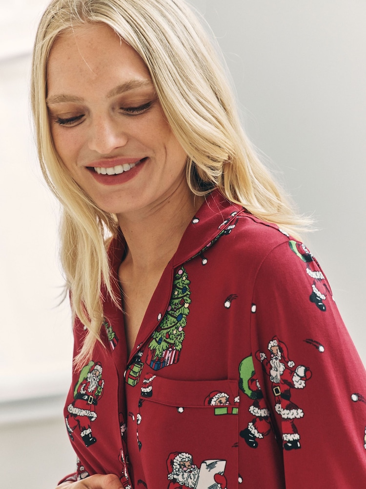 Chelsea Peers Red Maternity Christmas Santa Snowball Print Long Pyjamas Set - Image 5 of 5 Chelsea Peers Red Maternity Christmas Santa Snowball Print Long Pyjamas Set - Image 5 of 5