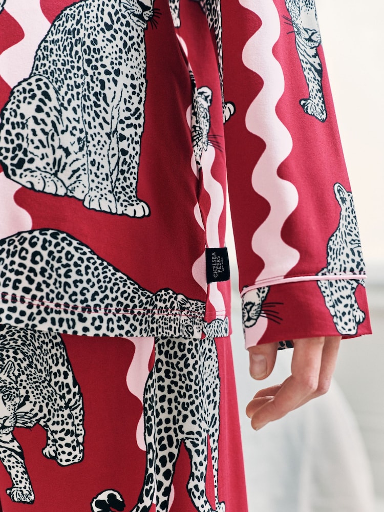Chelsea Peers Red Maternity Snow Leopard Wavy Stripe Print Long Pyjamas Set - Image 6 of 6 Chelsea Peers Red Maternity Snow Leopard Wavy Stripe Print Long Pyjamas Set - Image 6 of 6